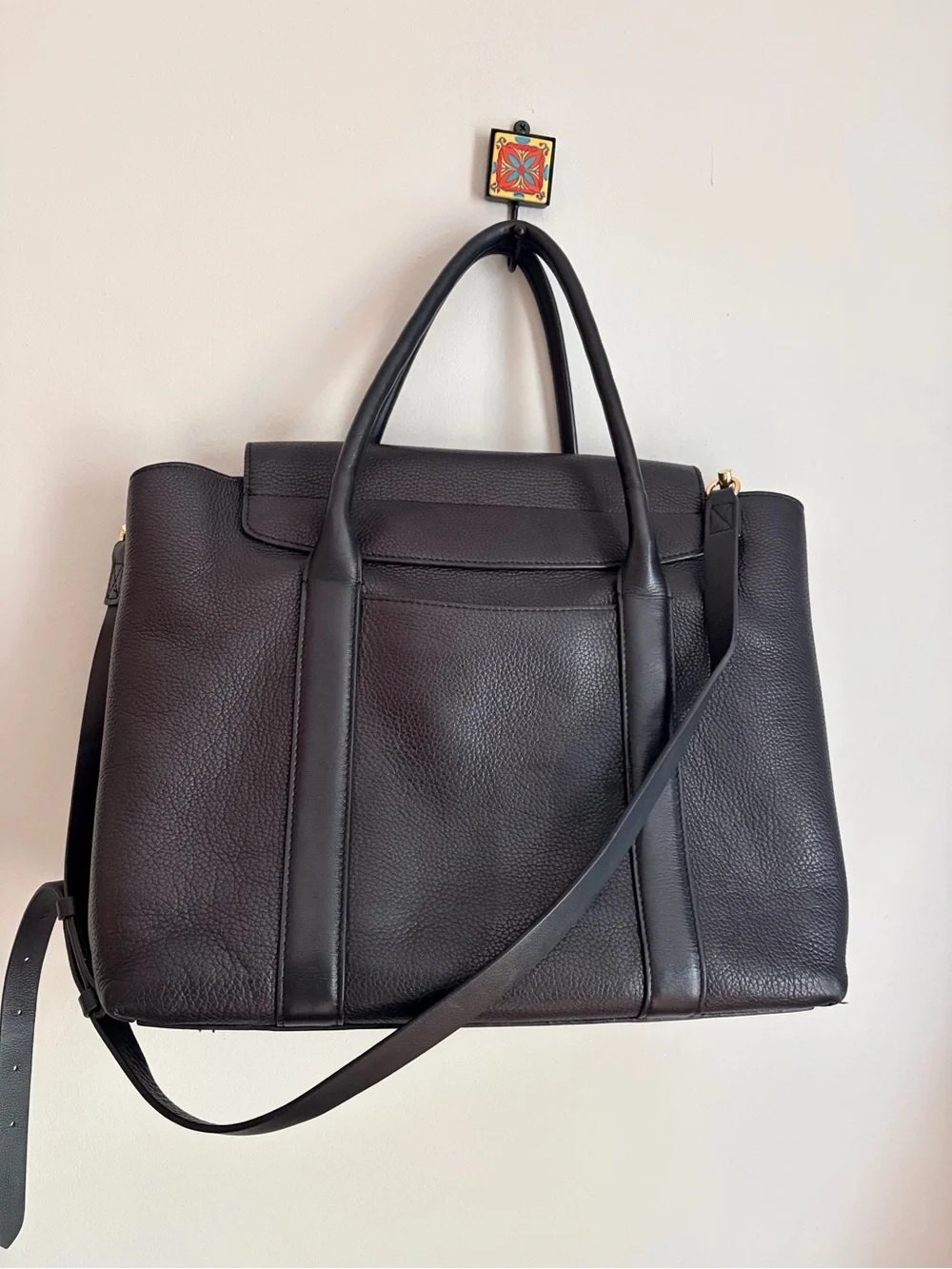 Cuyana Trapeze Black Leather Satchel Bag